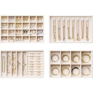 Velvet jewelry drawer organizer stackable tray set earrings rings necklaces